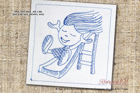 Charming Girl Sliding Playground Redwork