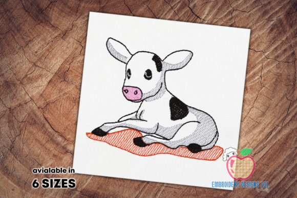 Cute Calf Laying on Ground: A Charming Embroidery Design