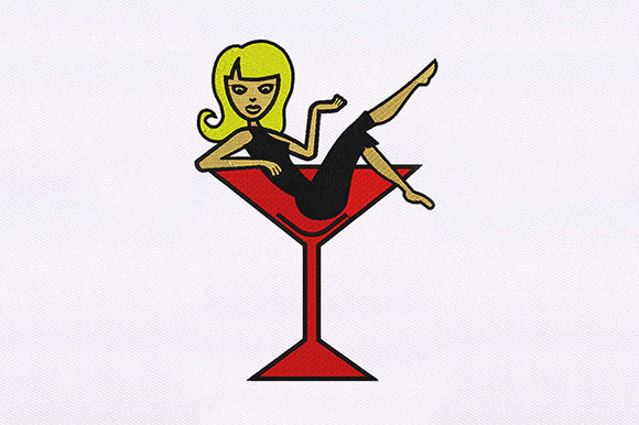 Girl in Martini Glass: A Festive Embroidery Design