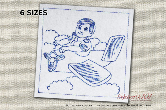 Pilot in Clouds Redwork: A Charming Embroidery Design
